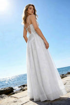 Joanna Glitter White Tulle Beaded Maxi Dress