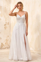 Joanna Glitter White Tulle Beaded Maxi Dress