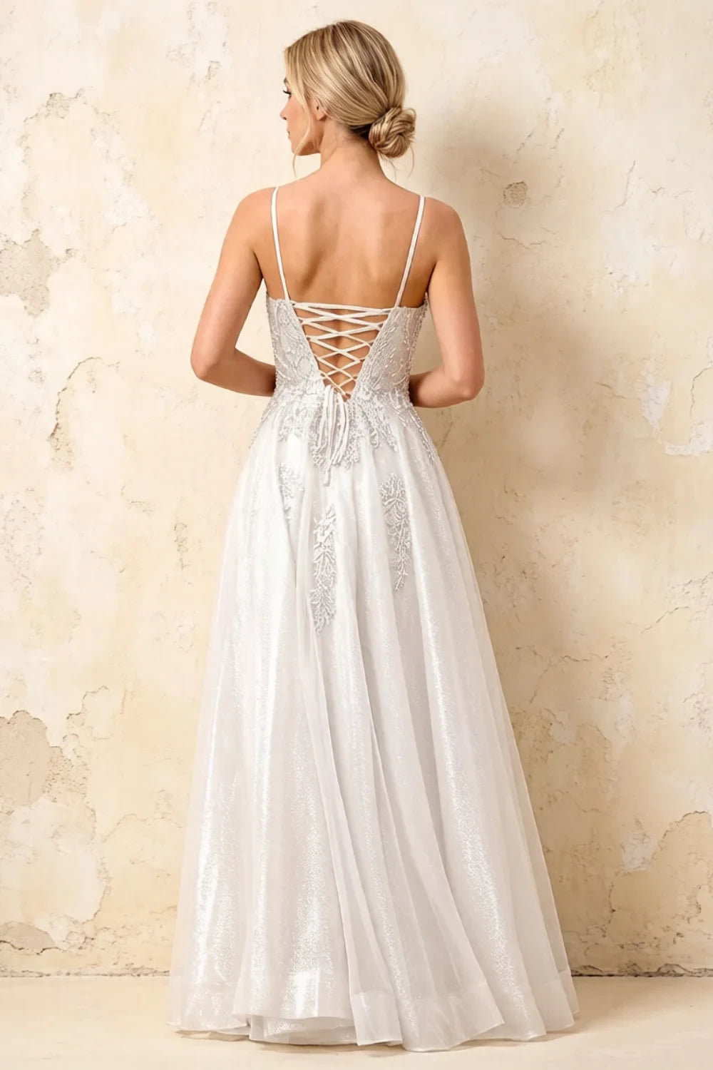 Joanna Glitter White Tulle Beaded Maxi Dress