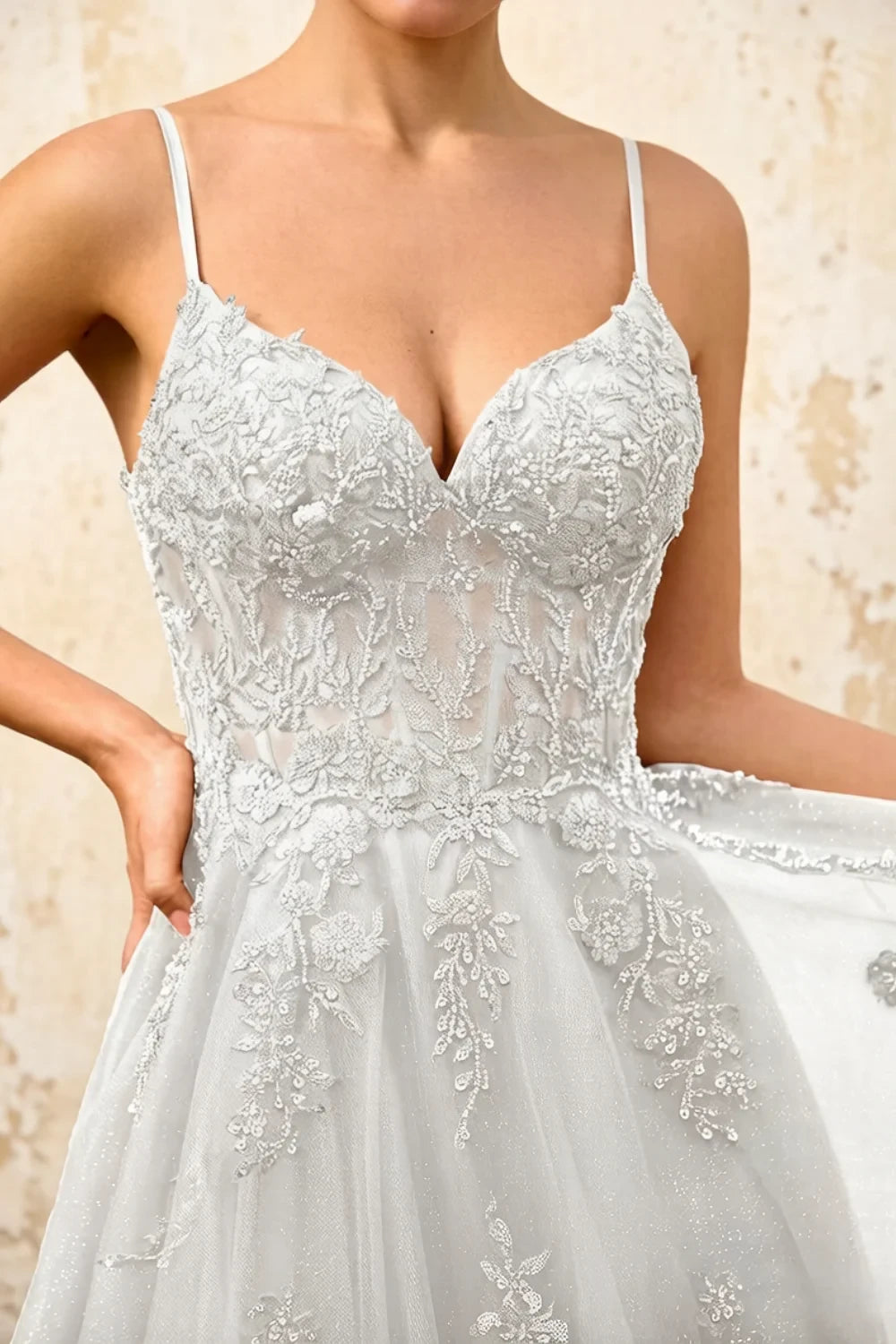 Joanna Glitter White Tulle Beaded Maxi Dress