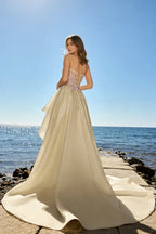 Joanne Champagne Organza High Low Maxi Dress