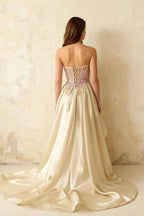 Joanne Champagne Organza High Low Maxi Dress