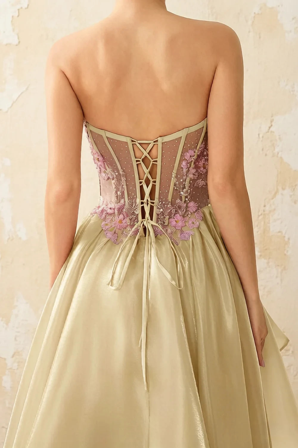 Joanne Champagne Organza High Low Maxi Dress