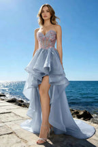 Joanne Light Blue Organza High Low Maxi Dress