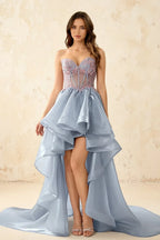Joanne Light Blue Organza High Low Maxi Dress