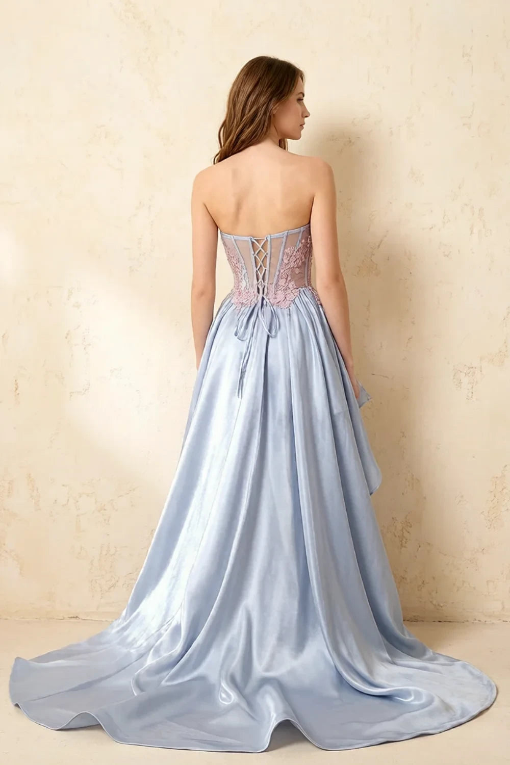 Joanne Light Blue Organza High Low Maxi Dress