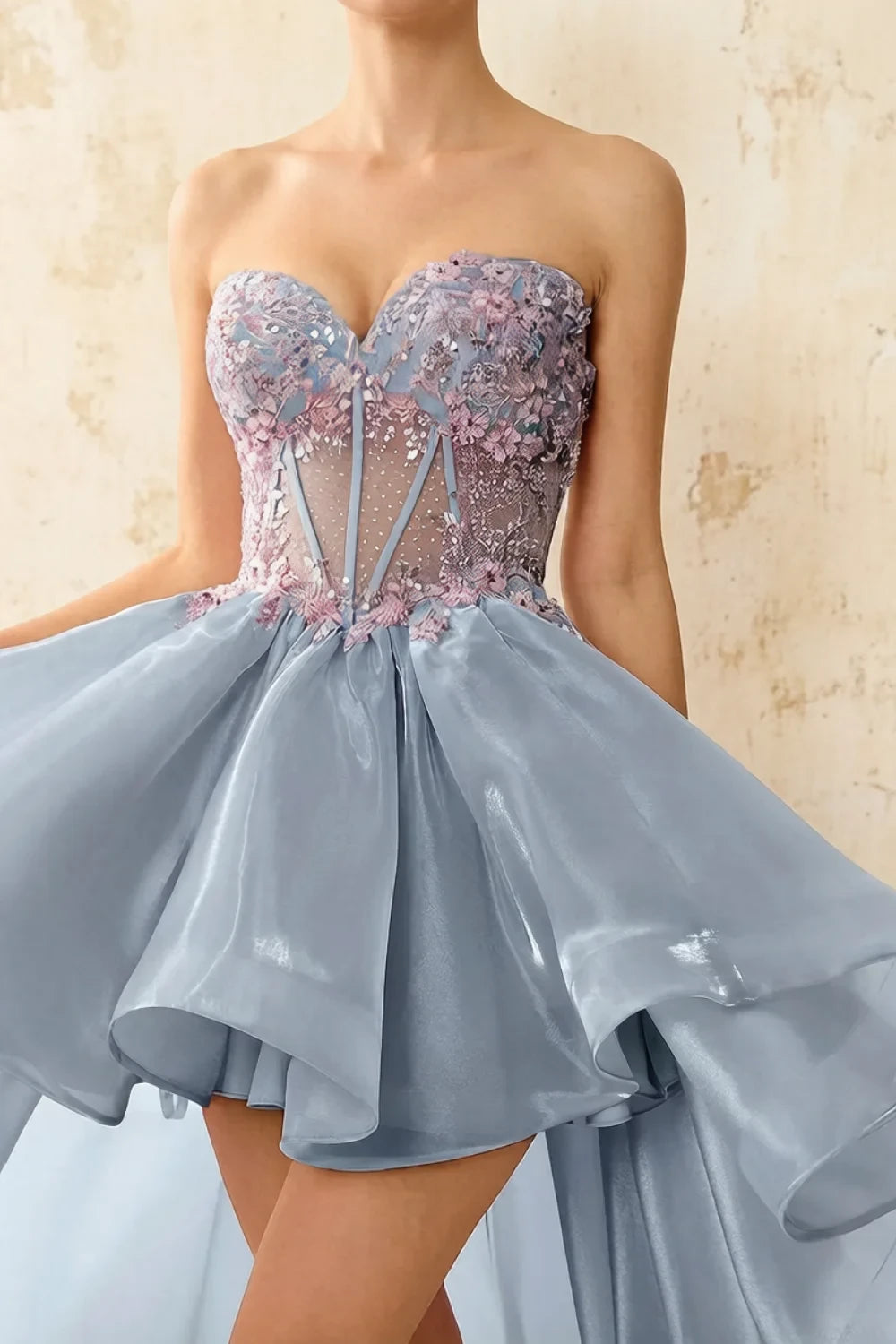 Joanne Light Blue Organza High Low Maxi Dress