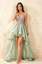 Joanne Light Green Organza High Low Maxi Dress