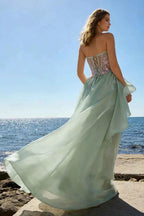 Joanne Light Green Organza High Low Maxi Dress