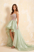 Joanne Light Green Organza High Low Maxi Dress