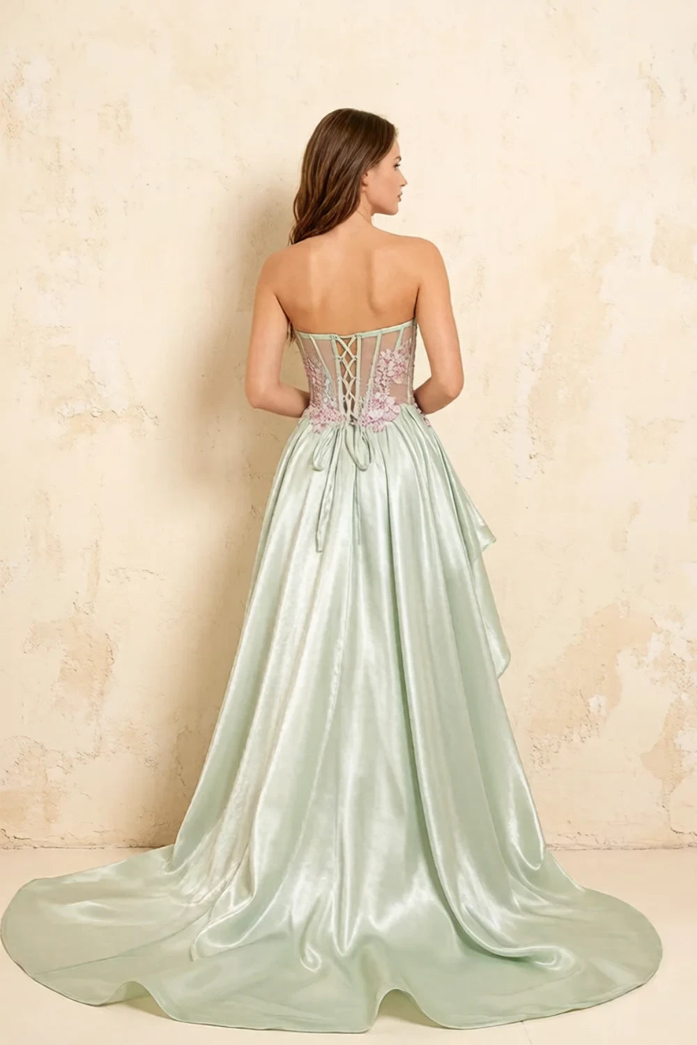 Joanne Light Green Organza High Low Maxi Dress