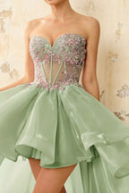 Joanne Light Green Organza High Low Maxi Dress