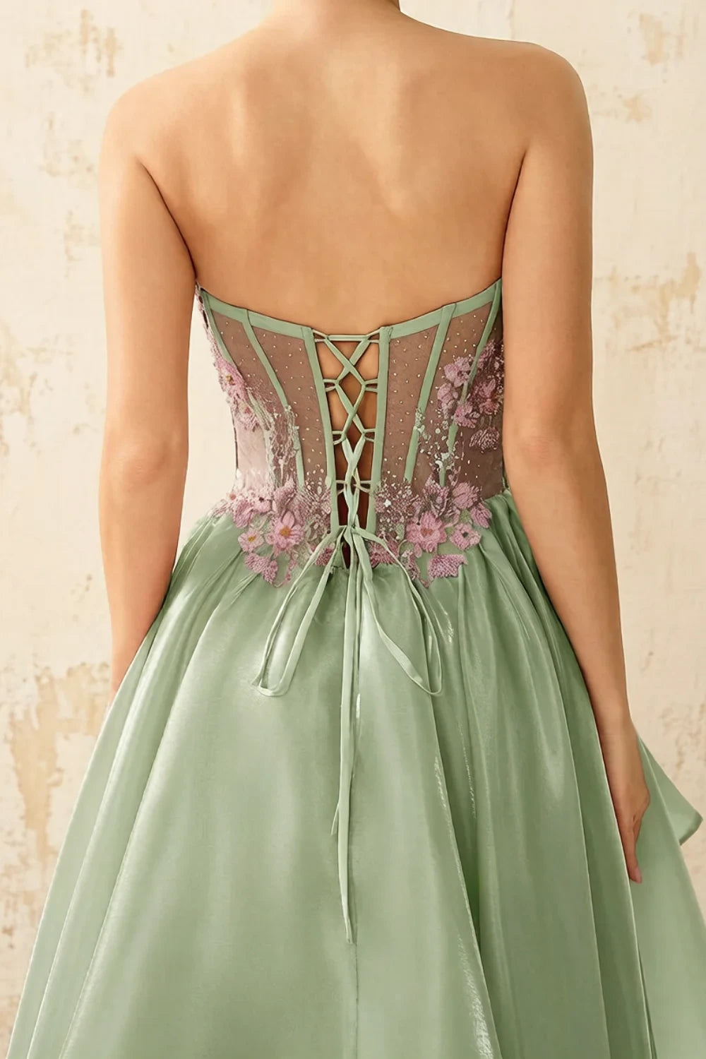 Joanne Light Green Organza High Low Maxi Dress