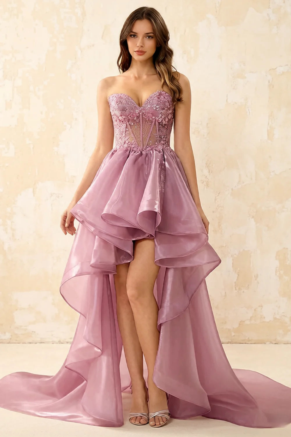 Joanne Light Pink Organza High Low Maxi Dress Main image