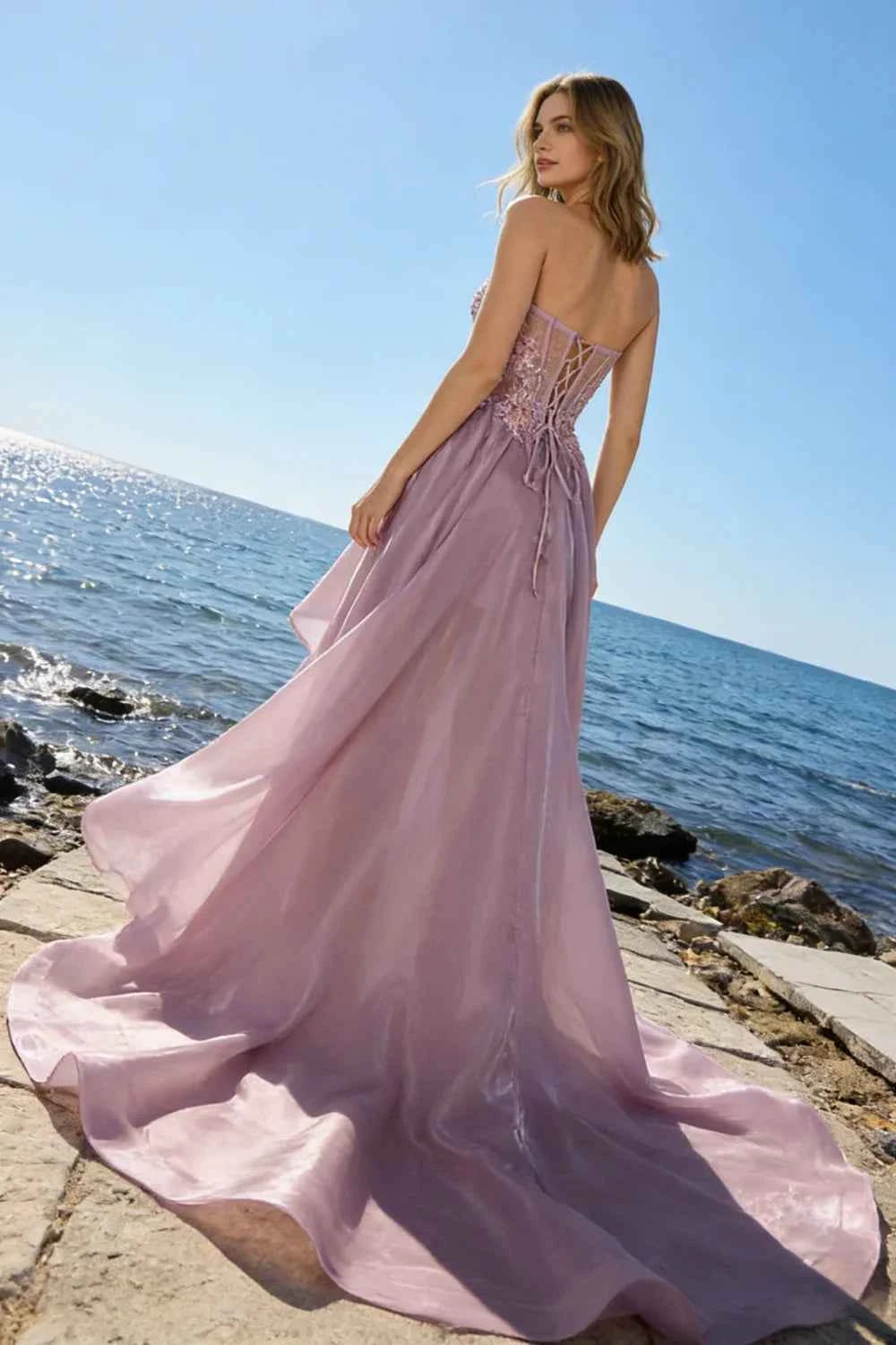Joanne Light Pink Organza High Low Maxi Dress
