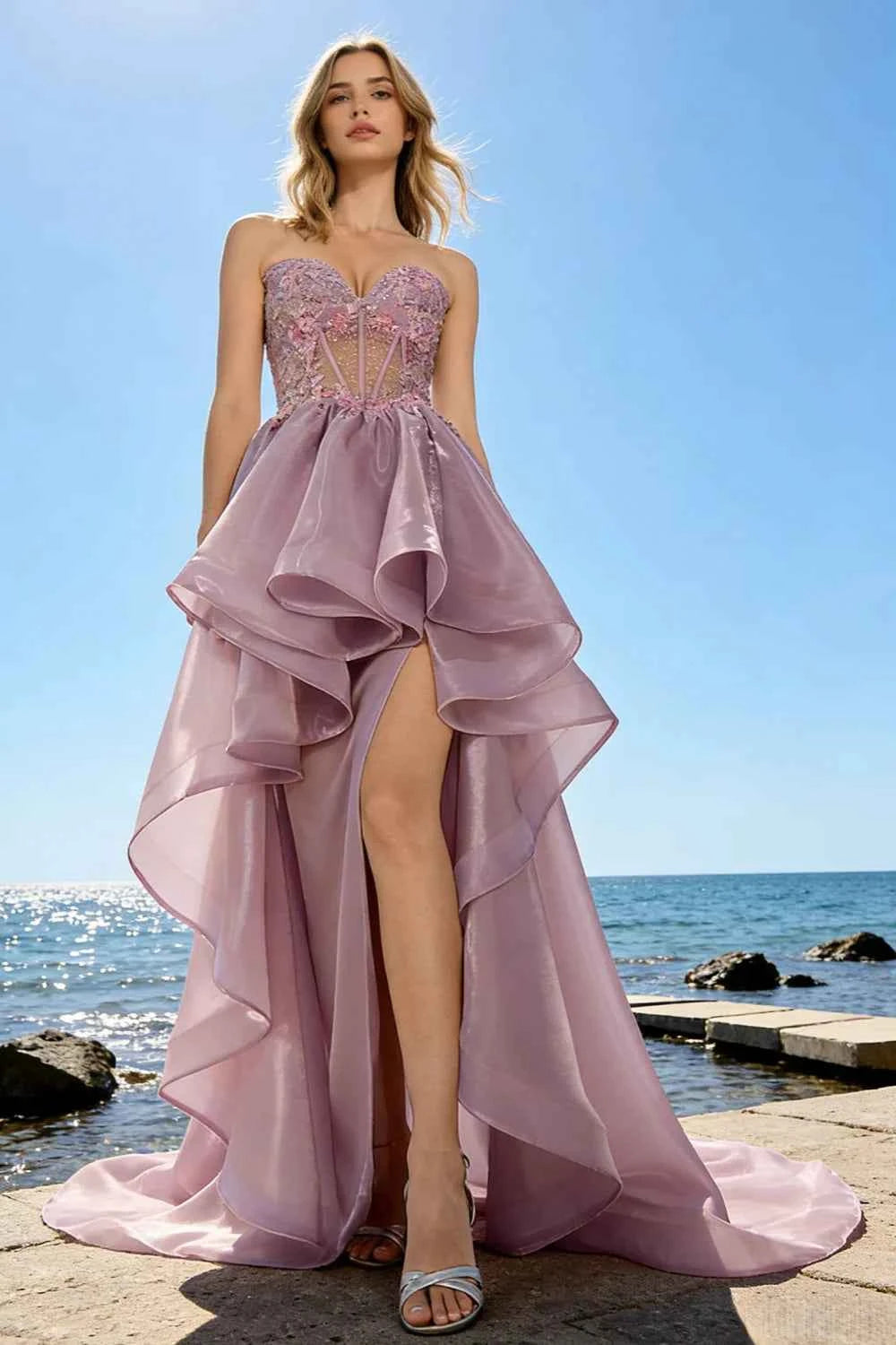 Joanne Light Pink Organza High Low Maxi Dress