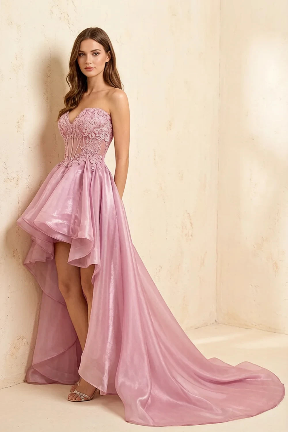 Joanne Light Pink Organza High Low Maxi Dress
