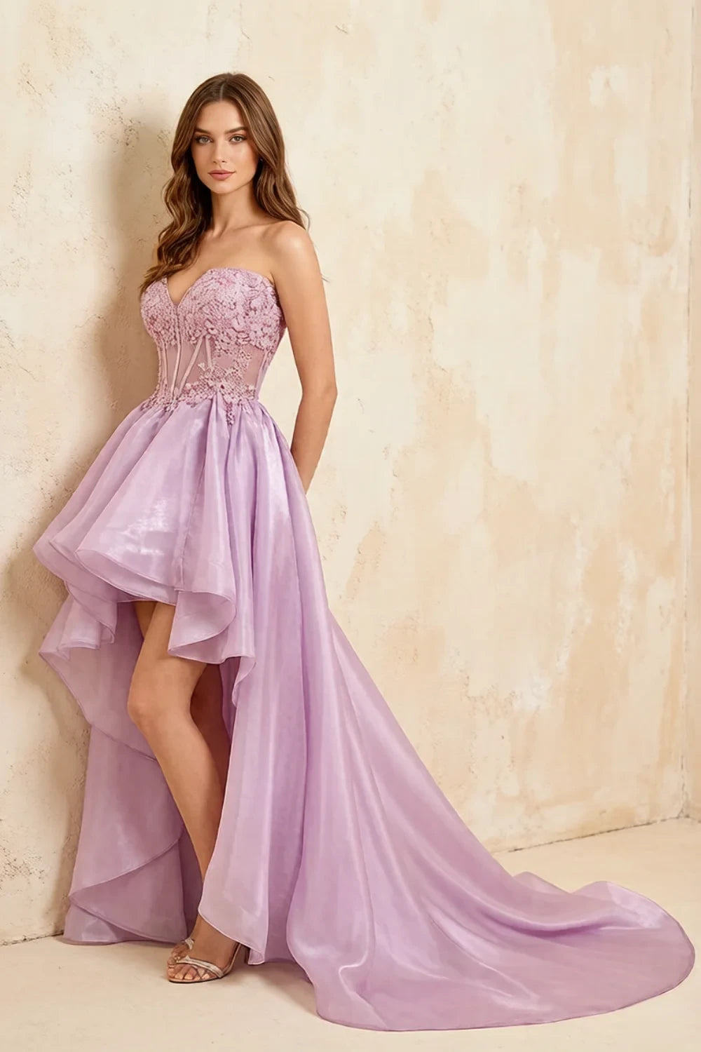Joanne Light Purple Organza High Low Maxi Dress