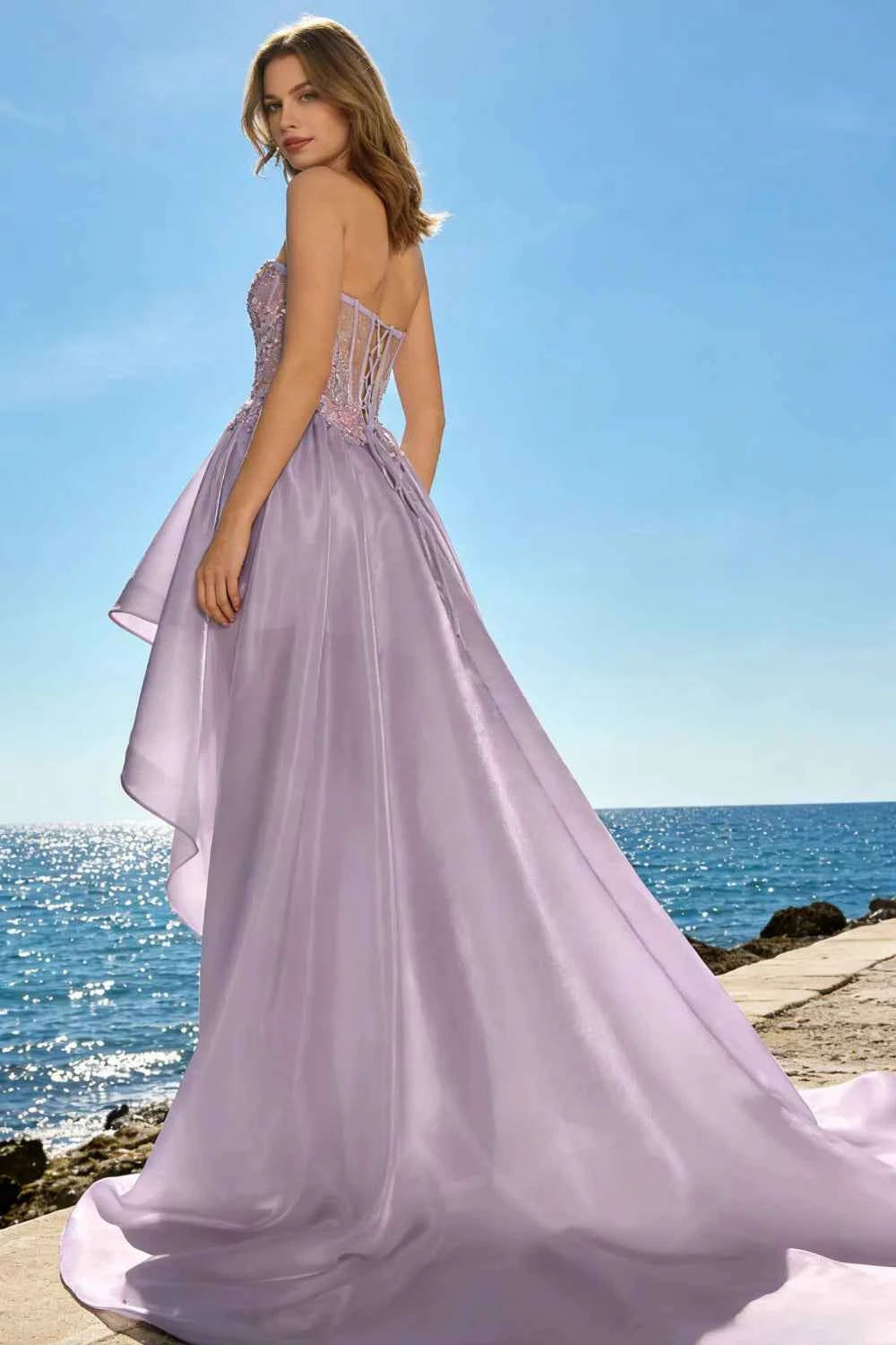 Vestido maxi alto-bajo de organza morado claro Joanne Imagen secundaria del producto