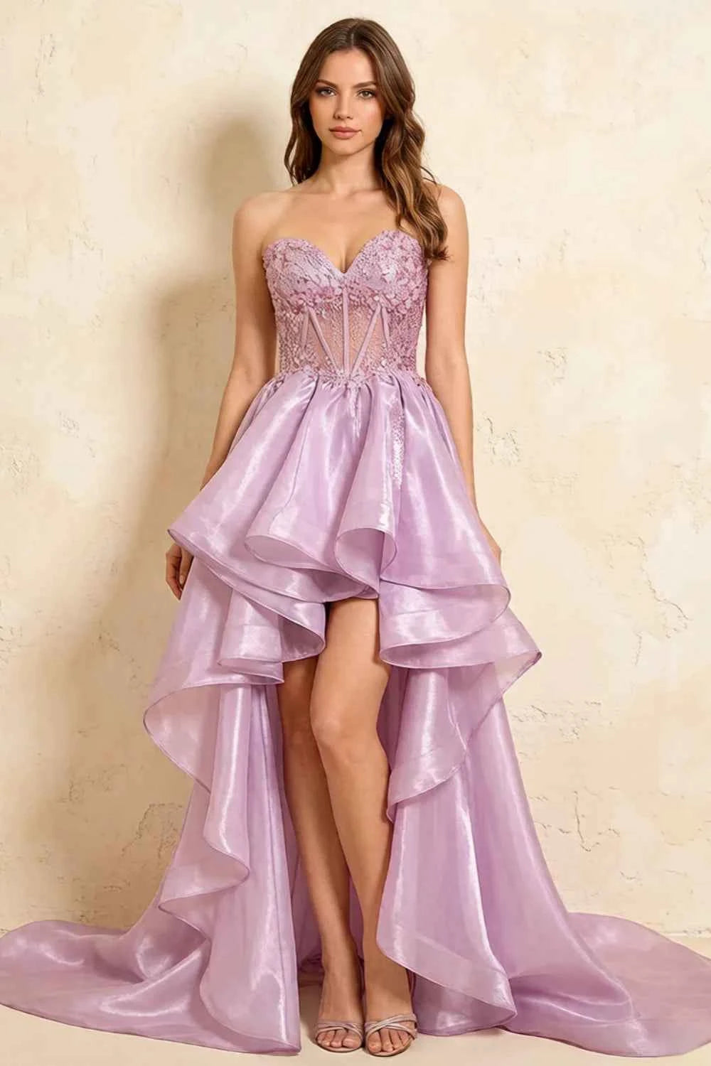 Joanne Light Purple Organza High Low Maxi Dress