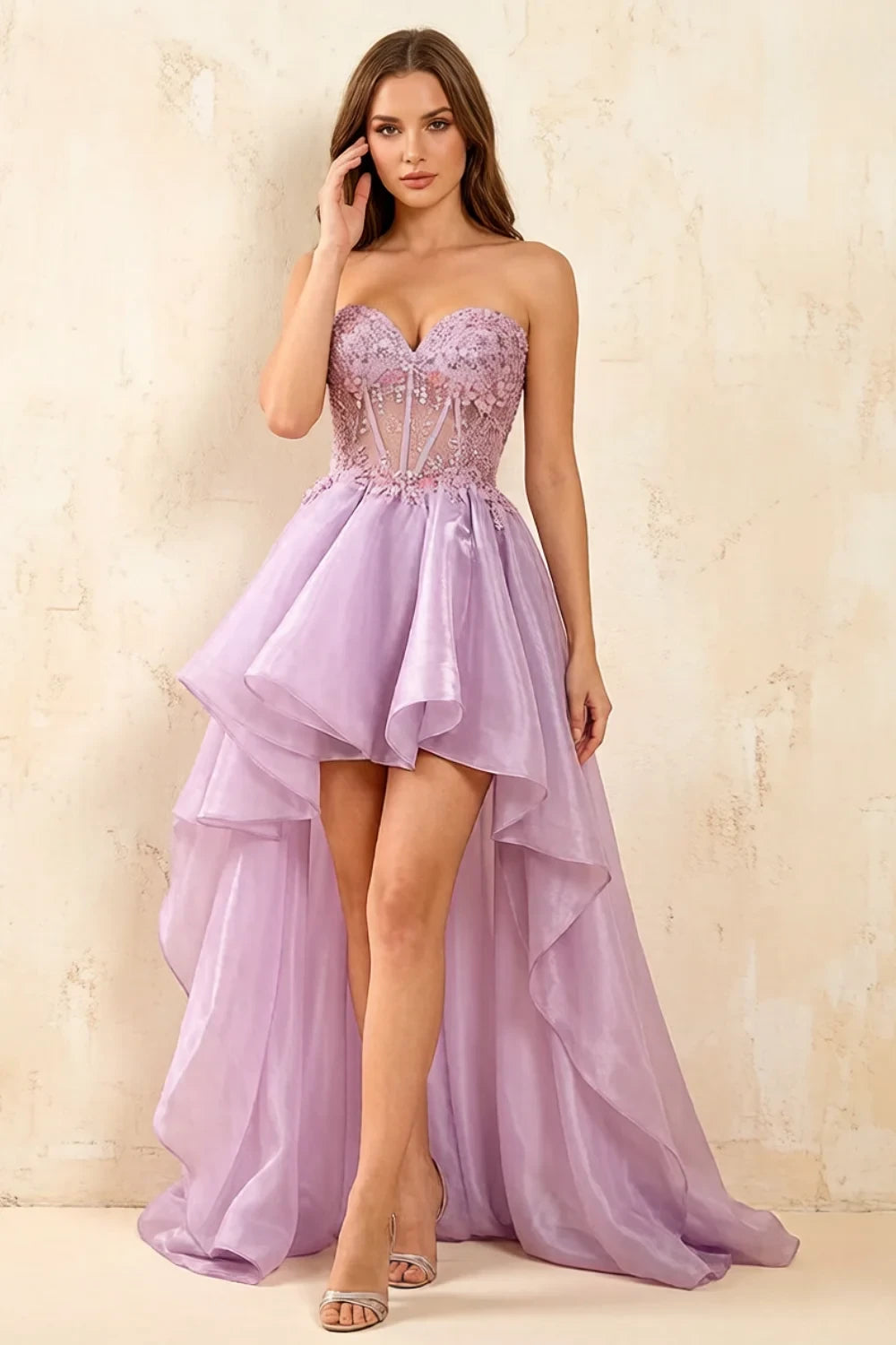 Joanne Light Purple Organza High Low Maxi Dress