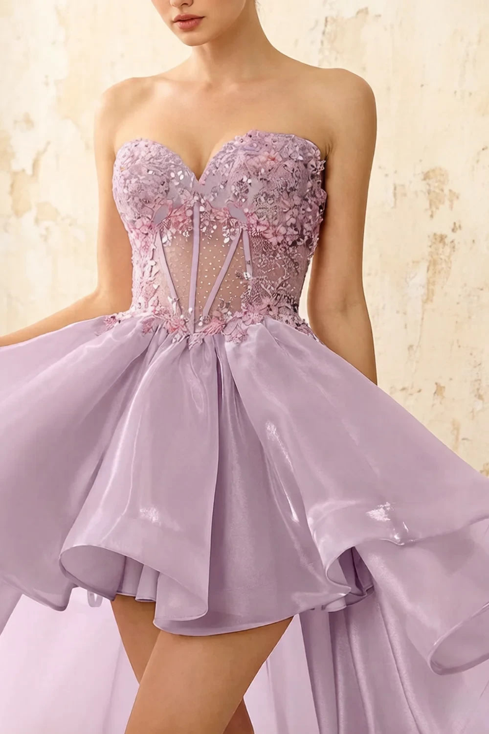 Joanne Light Purple Organza High Low Maxi Dress