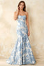 Jocelyn Blue Jacquard Strapless Mermaid Maxi Dress