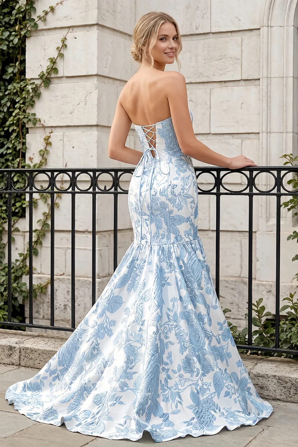 Jocelyn Blue Jacquard Strapless Mermaid Maxi Dress Secondary image