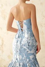 Jocelyn Blue Jacquard Strapless Mermaid Maxi Dress