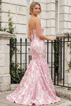 Jocelyn Pink Jacquard Strapless Mermaid Maxi Dress