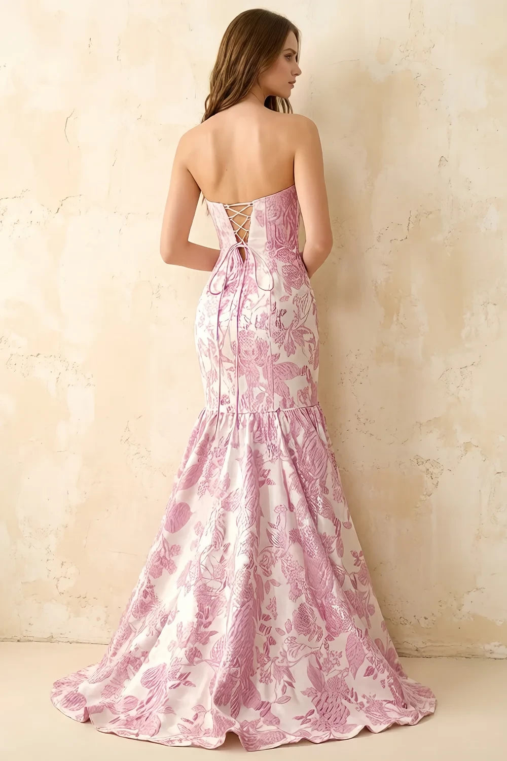 Jocelyn Pink Jacquard Strapless Mermaid Maxi Dress