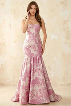 Jocelyn Pink Jacquard Strapless Mermaid Maxi Dress