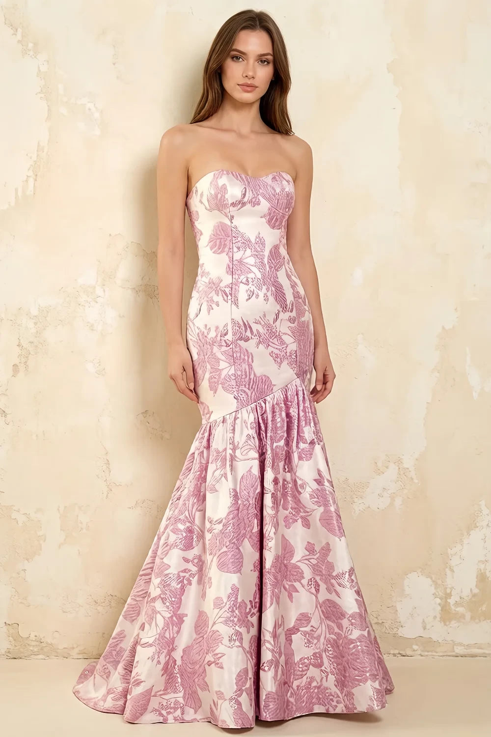 Jocelyn Pink Jacquard Strapless Mermaid Maxi Dress