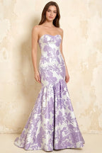 Jocelyn Purple Jacquard Strapless Mermaid Maxi Dress