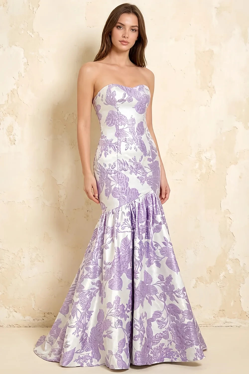 Jocelyn Purple Jacquard Strapless Mermaid Maxi Dress