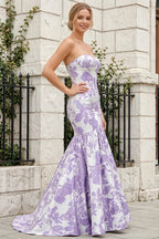 Jocelyn Purple Jacquard Strapless Mermaid Maxi Dress