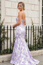 Jocelyn Purple Jacquard Strapless Mermaid Maxi Dress