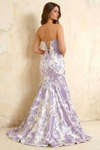 Jocelyn Purple Jacquard Strapless Mermaid Maxi Dress