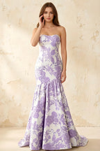 Jocelyn Purple Jacquard Strapless Mermaid Maxi Dress