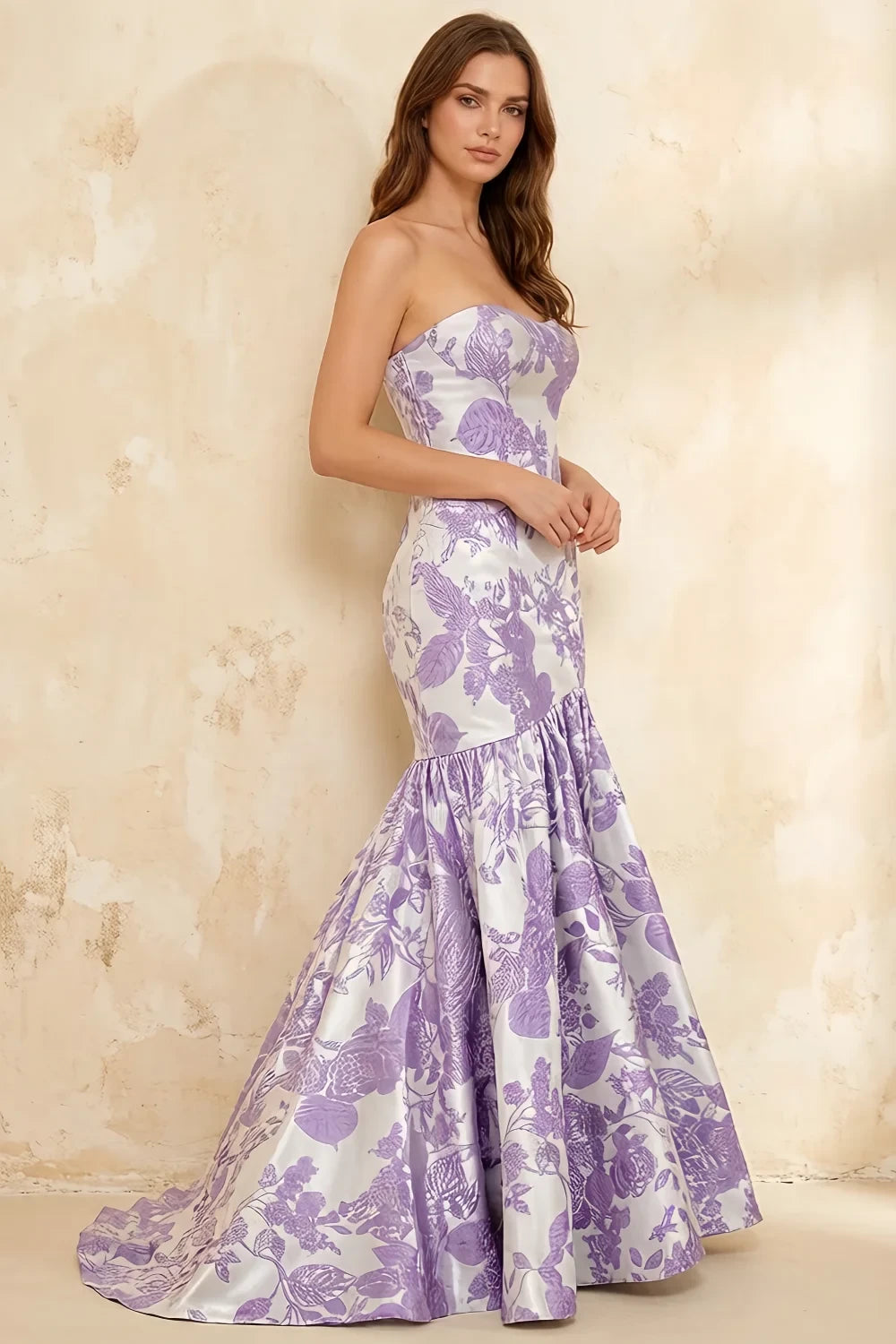 Jocelyn Purple Jacquard Strapless Mermaid Maxi Dress