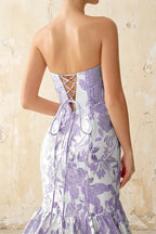 Jocelyn Purple Jacquard Strapless Mermaid Maxi Dress