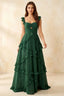 Johanna Emerald Green Chiffon Cutout Ruffles Maxi Dress