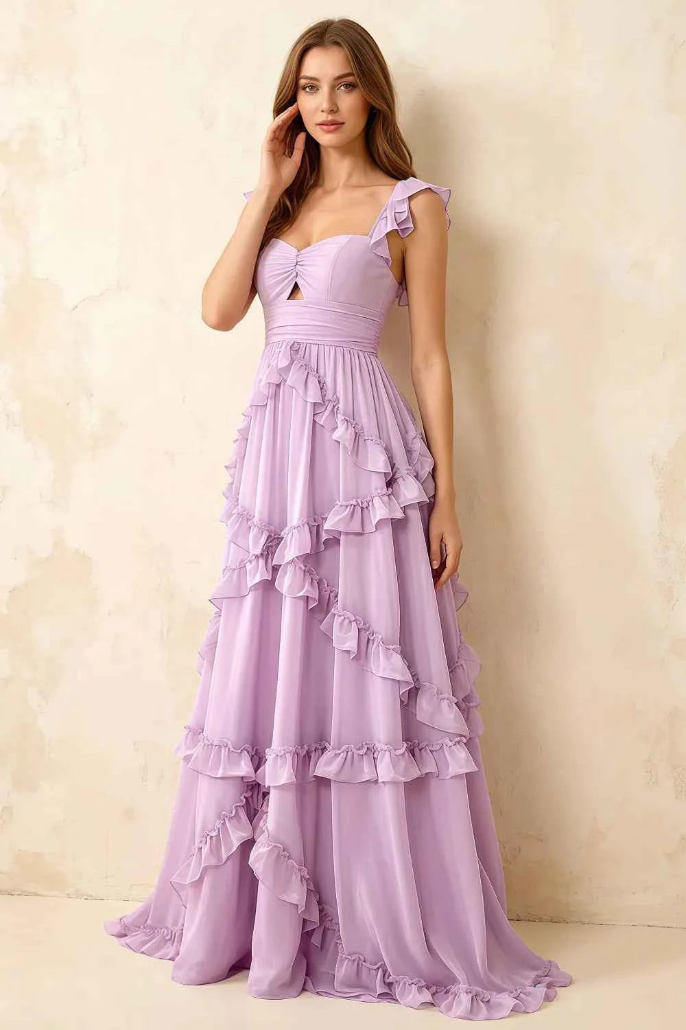 Johanna Lilac Chiffon Cutout Ruffles Maxi Dress Main image