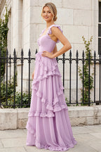 Johanna Lilac Chiffon Cutout Ruffles Maxi Dress