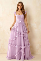 Johanna Lilac Chiffon Cutout Ruffles Maxi Dress