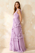 Johanna Lilac Chiffon Cutout Ruffles Maxi Dress