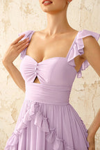 Johanna Lilac Chiffon Cutout Ruffles Maxi Dress