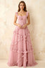 Johanna Pink Chiffon Cutout Ruffles Maxi Dress