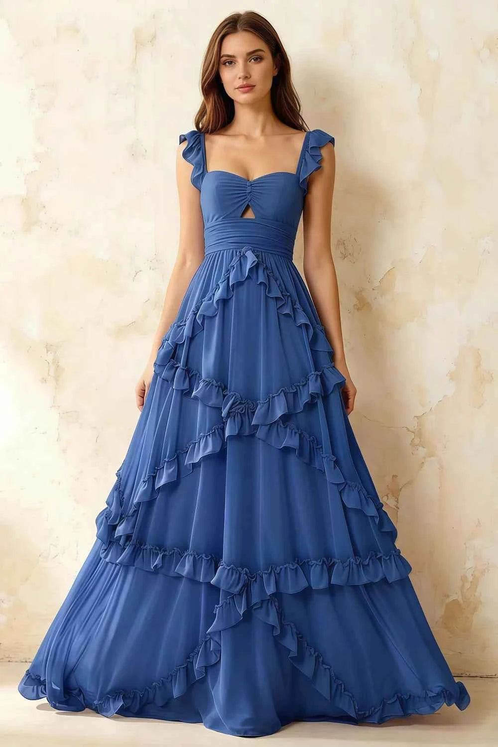 Johanna Royal Blue Chiffon Cutout Ruffles Maxi Dress Main image