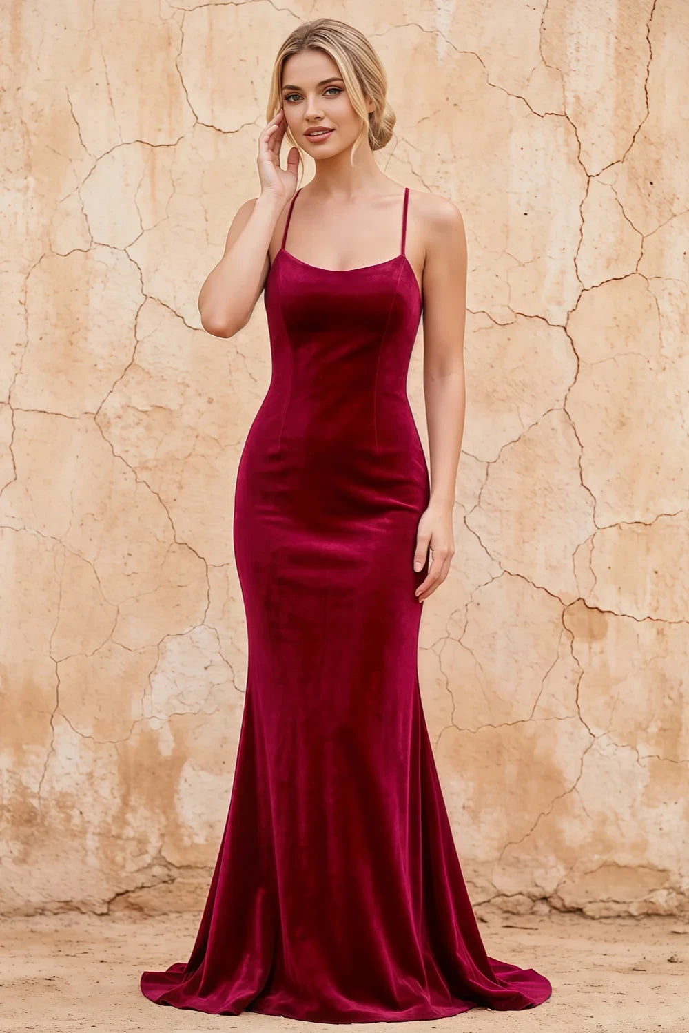 Jolene Burgundy Satin Mermaid Scoop Neck Maxi Dress